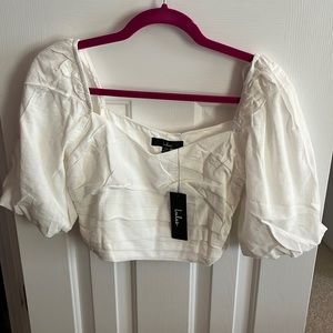 Lulu’s White Puff Sleeve Crop Top XS